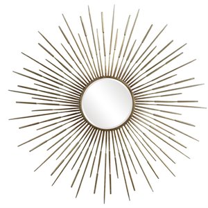 Maklaine Mid-Century Starburst Metal & Glass Mirror in Antique Gold