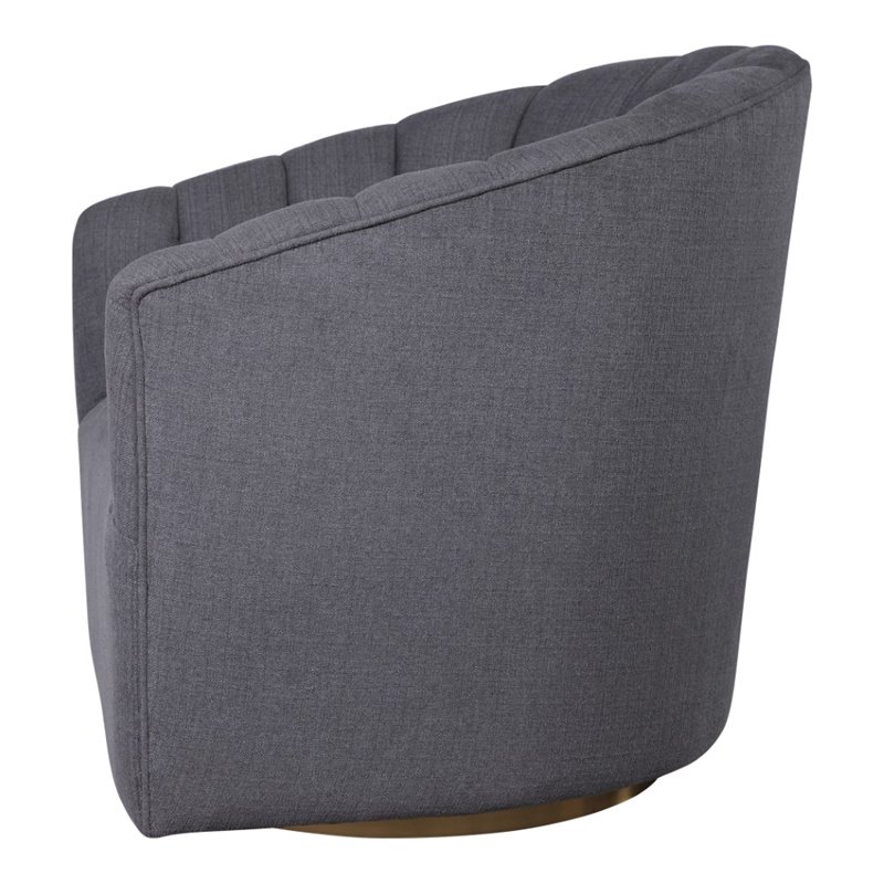 Maklaine Swivel Stainless Steel & Fabric Chair in Brushed Brass/Charcoal Gray