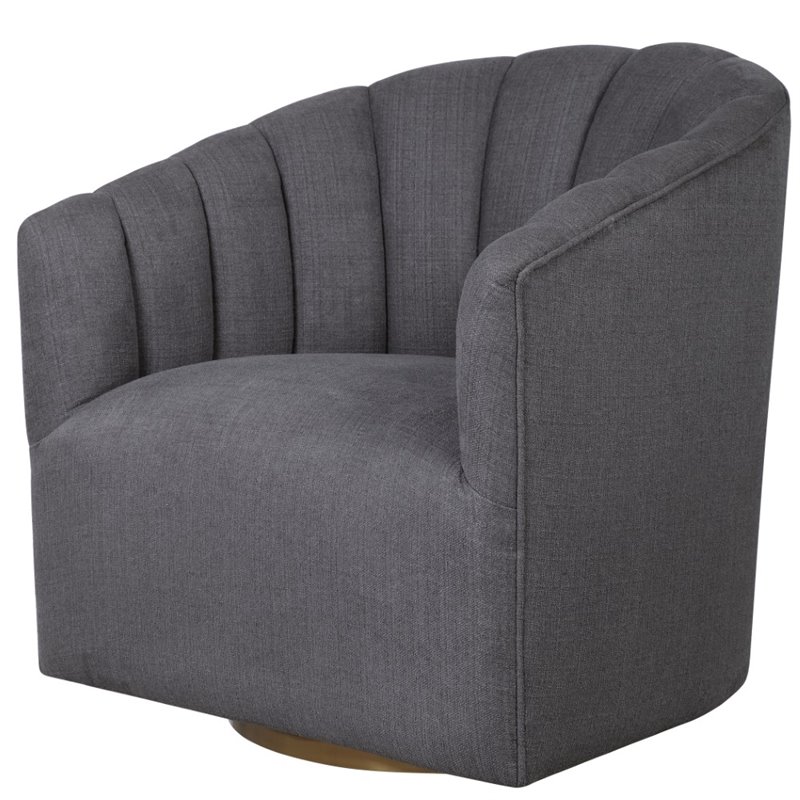 Maklaine Swivel Stainless Steel & Fabric Chair in Brushed Brass/Charcoal Gray