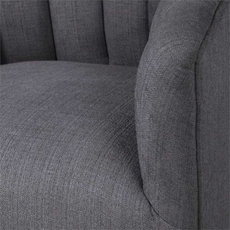 Maklaine Swivel Stainless Steel & Fabric Chair in Brushed Brass/Charcoal Gray