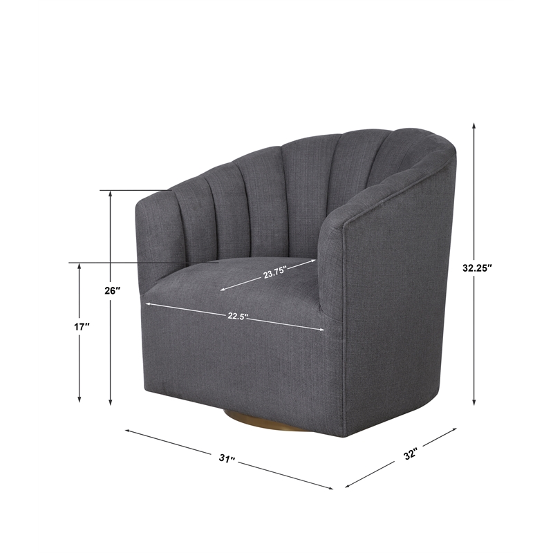 Maklaine Swivel Stainless Steel & Fabric Chair in Brushed Brass/Charcoal Gray