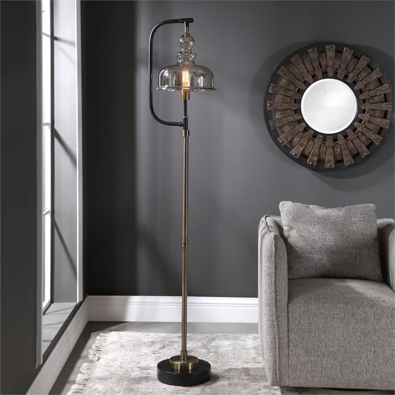 Maklaine Metal & Glass Floor Lamp in Antiqued Brushed Brass/Rusted Aged Black