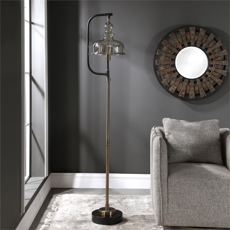 Maklaine Metal & Glass Floor Lamp in Antiqued Brushed Brass/Rusted Aged Black