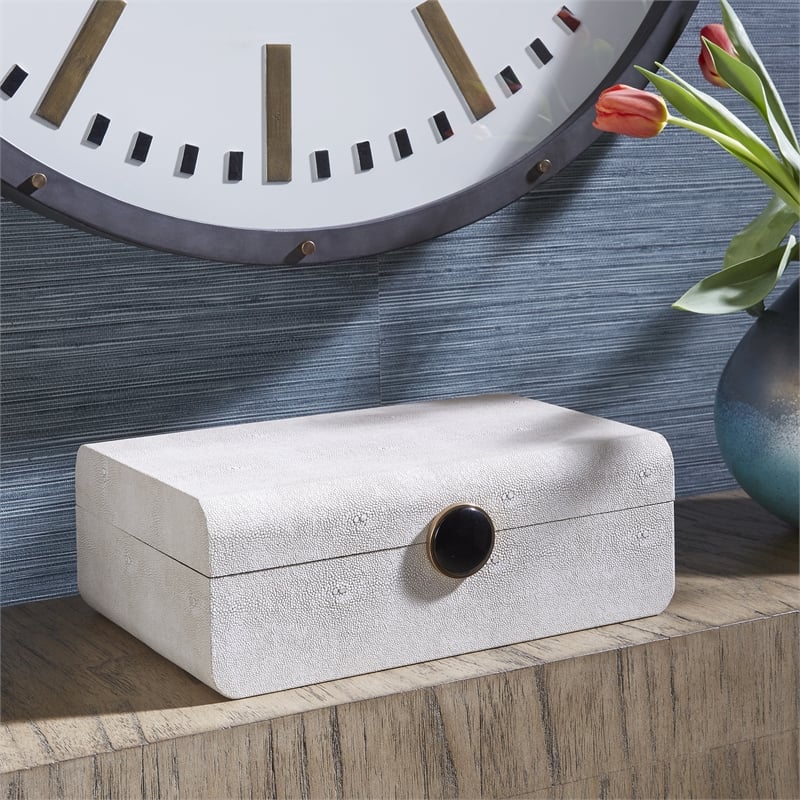 Maklaine Decorative Wood & Faux Shagreen Box in Antique Brass/Matte Black