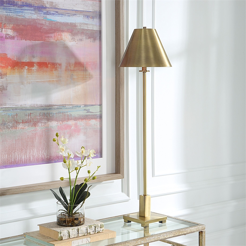 Maklaine Metal Brass and Gold Buffet Lamp Rectangular 36.5