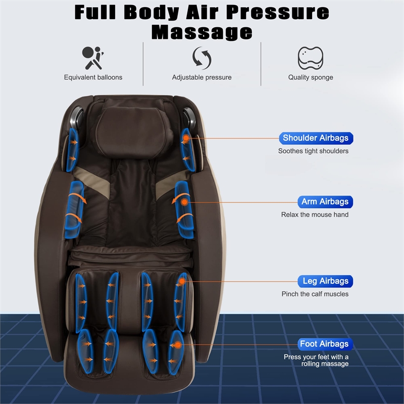 Maklaine Brown Faux Leather Zero Gravity Recliner 3D Programmable Massage Chair
