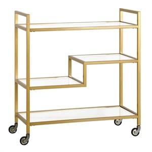 Maklaine 33&quot Modern / Contemporary Metal Gold Finish Rectangular Bar Cart