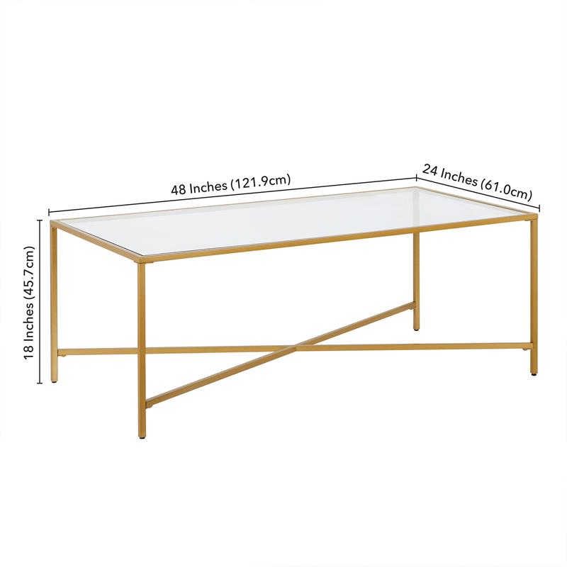 Maklaine Brass Modern Espresso Finish Coffee Table with Glass Top