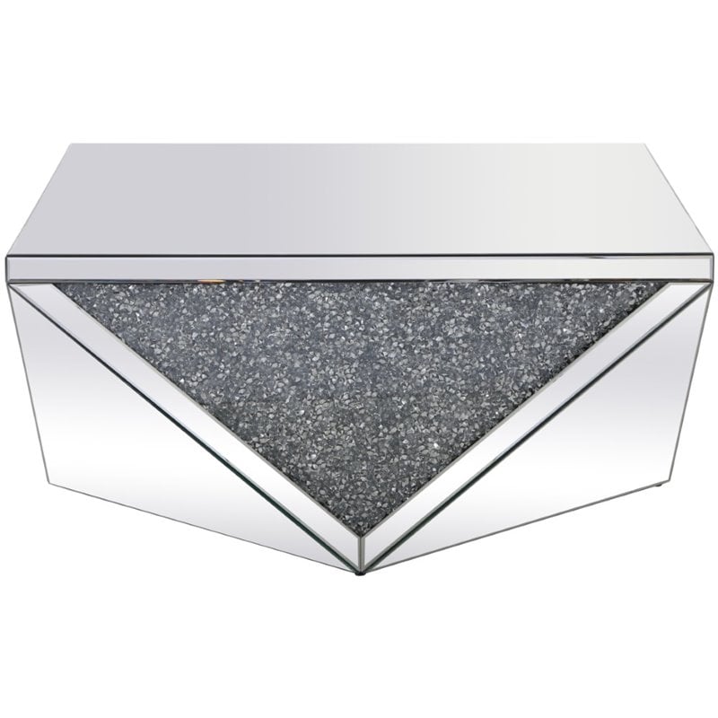 Maklaine MDF Silver Coffee Table Square Crystal Trim 38