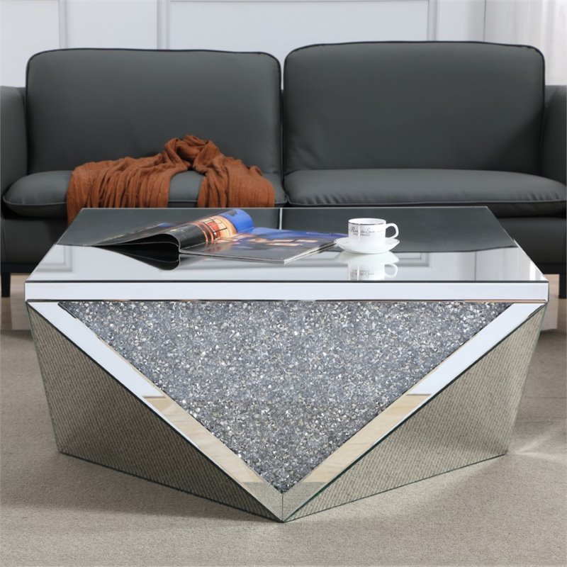 Maklaine MDF Silver Coffee Table Square Crystal Trim 38