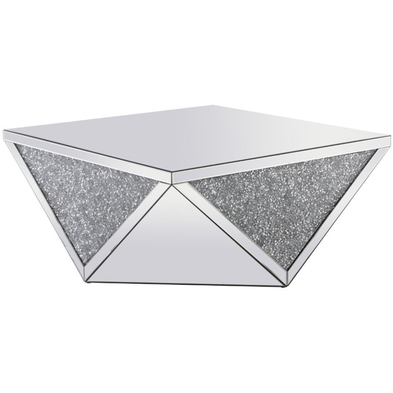 Maklaine MDF Silver Coffee Table Square Crystal Trim 38