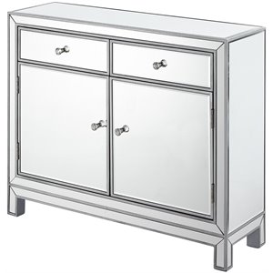 Maklaine Solid Wood Antique Silver Nightstand Rectangular Crystal Knobs 32&quot x 38&quot x 12&quot Assembled