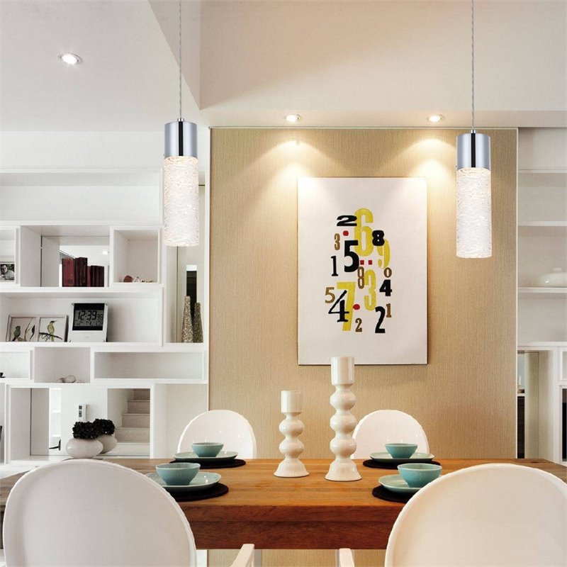 Maklaine Modern / Contemporary Clear LED Pendant in Chrome Finish