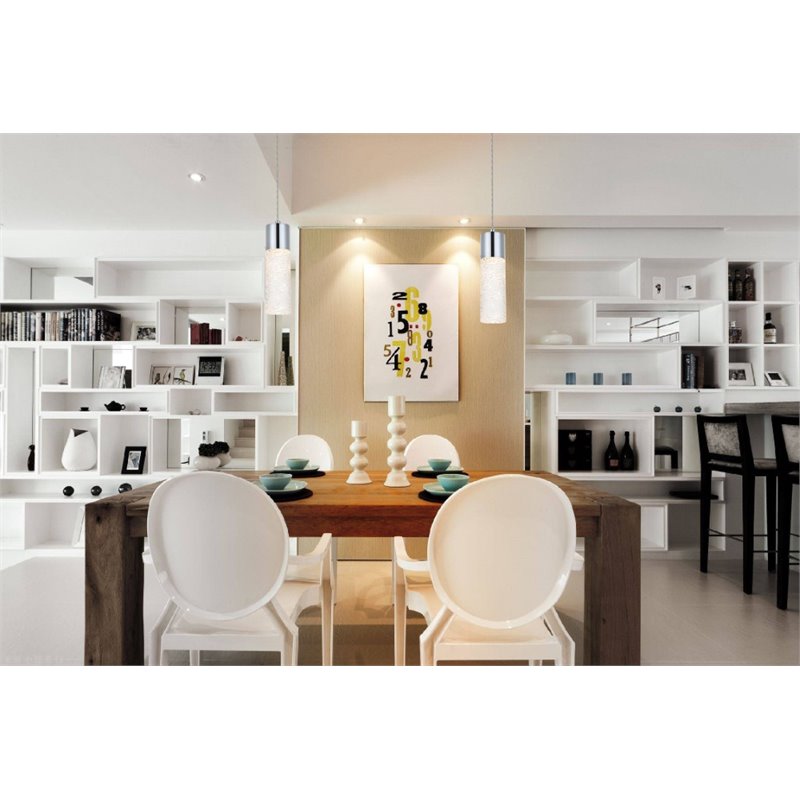 Maklaine Modern / Contemporary Clear LED Pendant in Chrome Finish