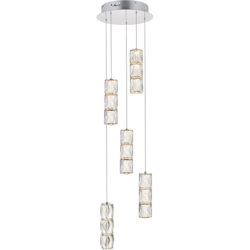 Maklaine Metal and Crystal Chrome Pendant Round Adjustable Hanging 9.2