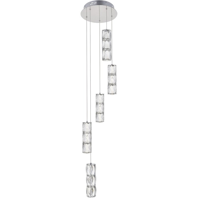 Maklaine Metal and Crystal Chrome Pendant Round Adjustable Hanging 9.2