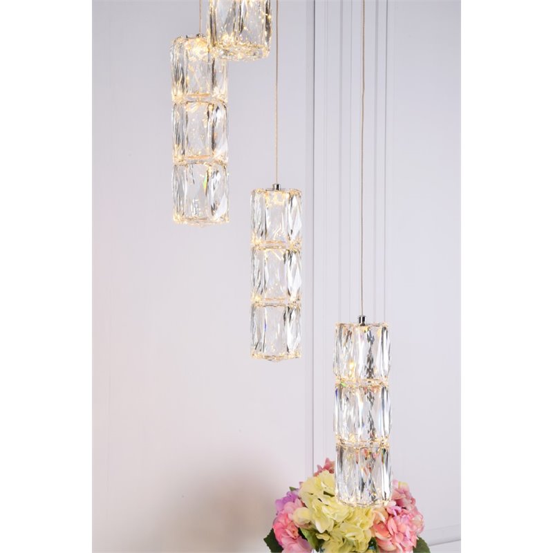 Maklaine Metal and Crystal Chrome Pendant Round Adjustable Hanging 9.2