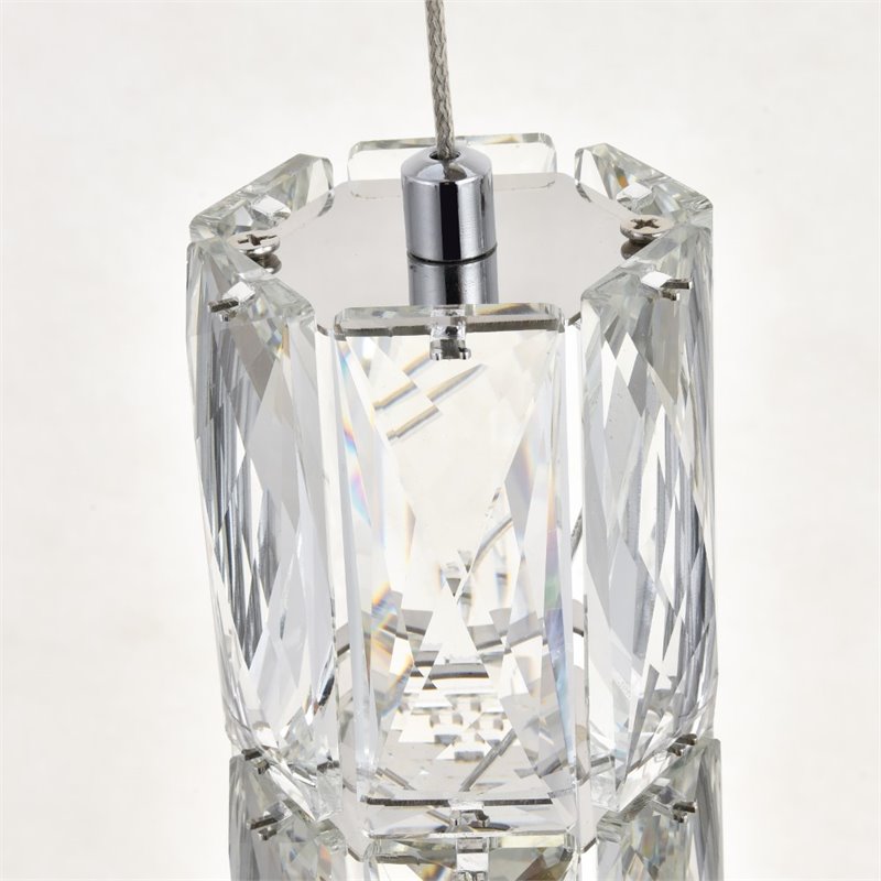 Maklaine Metal and Crystal Chrome Pendant Round Adjustable Hanging 9.2