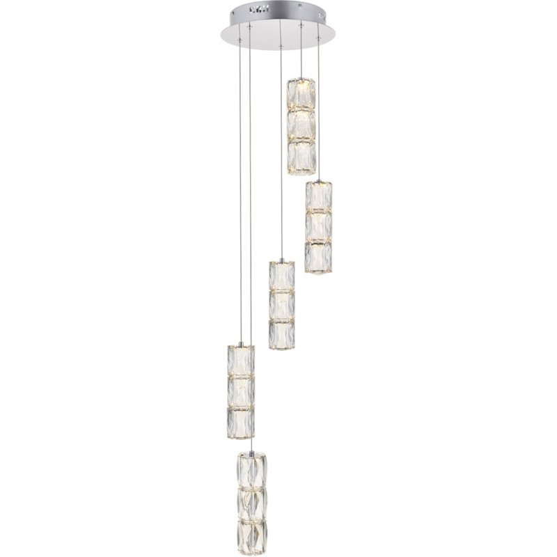 Maklaine Metal and Crystal Chrome Pendant Round Adjustable Hanging 9.2