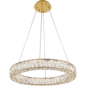 Maklaine Modern 23.6&quot Round Royal Cut Crystal LED Chandelier in Gold