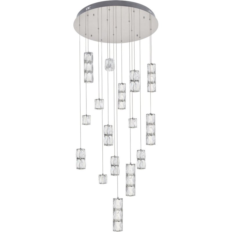 Maklaine Modern 16 Light Royal Cut Crystal LED Pendant in Chrome Finish