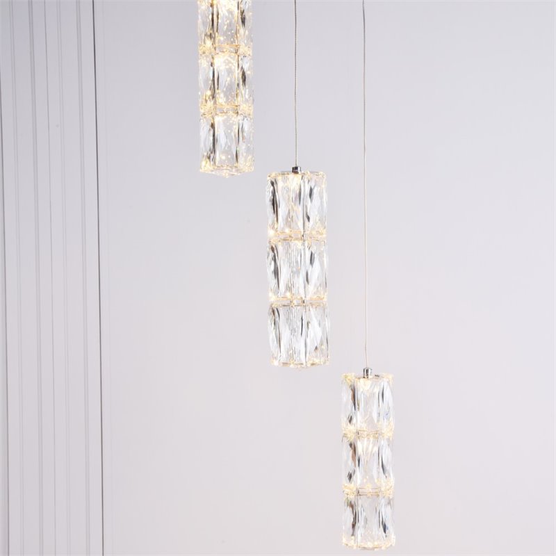 Maklaine Modern 3 Light Royal Cut Crystal LED Pendant in Chrome Finish
