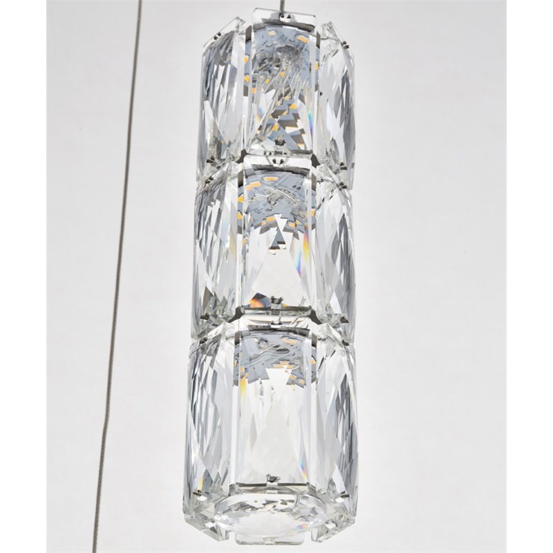 Maklaine Modern 3 Light Royal Cut Crystal LED Pendant in Chrome Finish