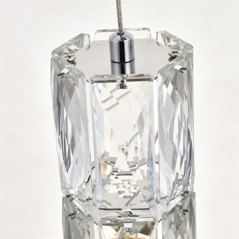 Maklaine Modern 3 Light Royal Cut Crystal LED Pendant in Chrome Finish