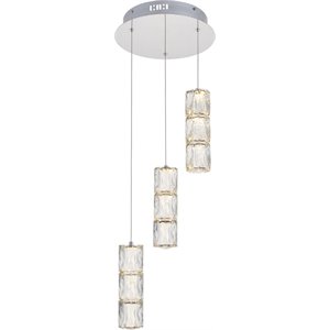 Maklaine Modern 3 Light Royal Cut Crystal LED Pendant in Chrome Finish