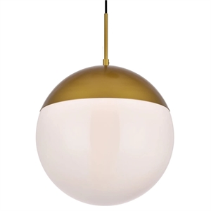 Maklaine Modern 1-Light Metal Pendant in Brass and Frosted White Finish