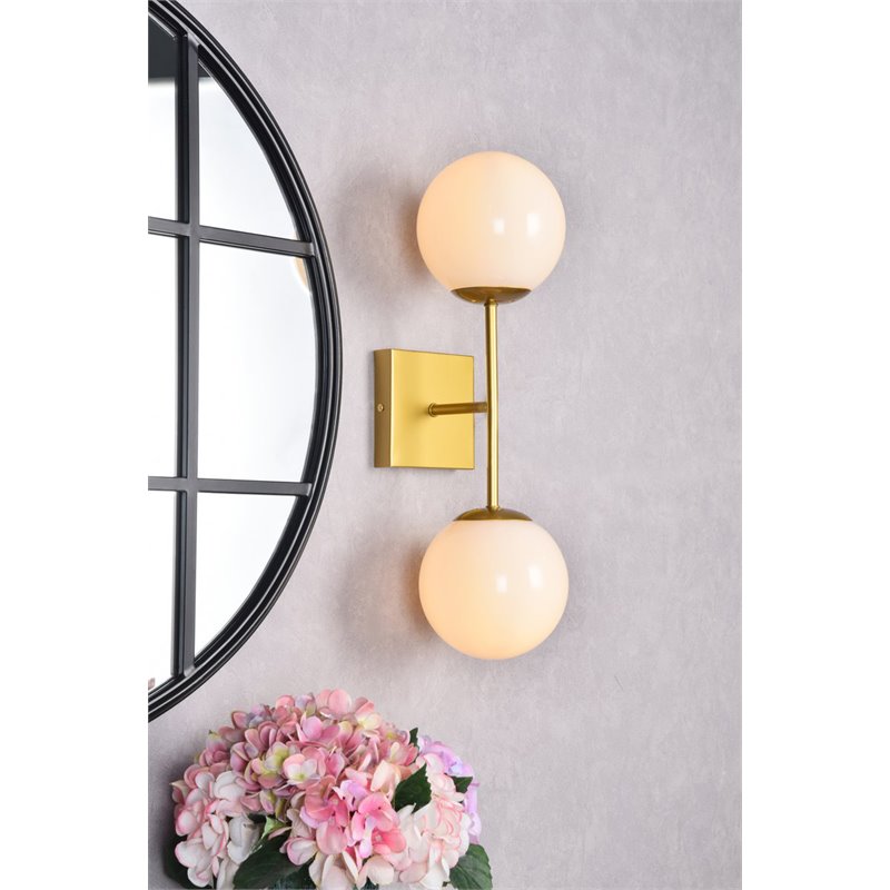 Maklaine Modern 2-Light Mid-Century Metal Wall Sconce in Brass and White