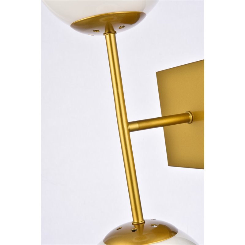 Maklaine Modern 2-Light Mid-Century Metal Wall Sconce in Brass and White