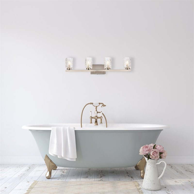 Maklaine Modern 4-Light Metal Bath Sconce in Satin Nickel and Clear