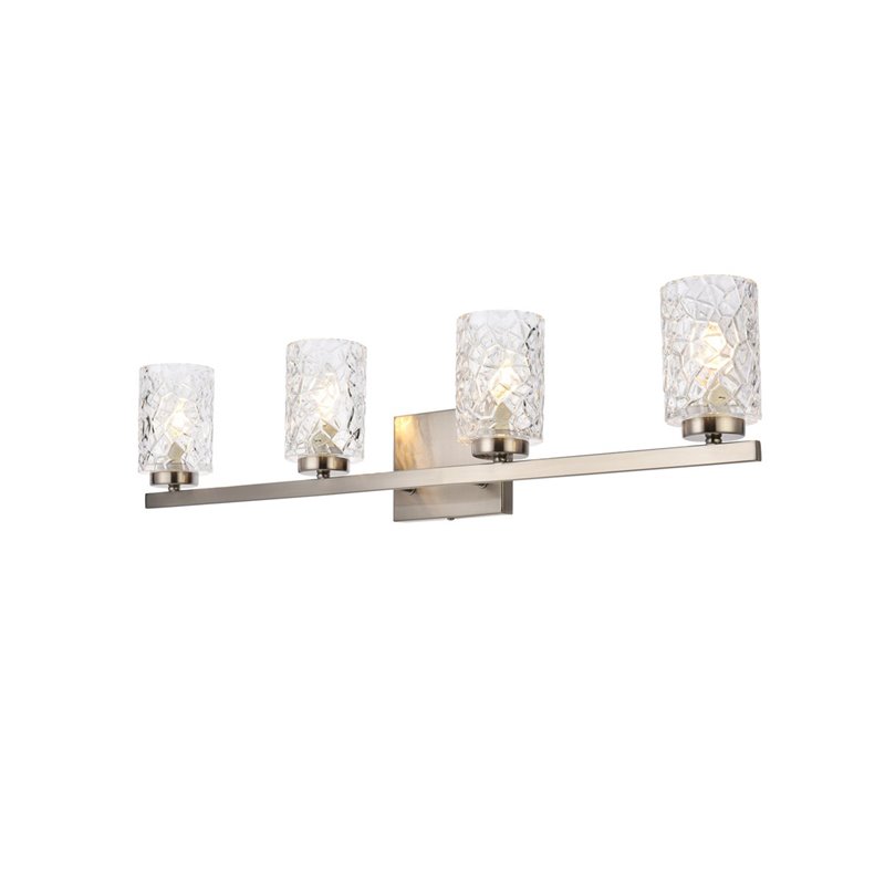 Maklaine Modern 4-Light Metal Bath Sconce in Satin Nickel and Clear