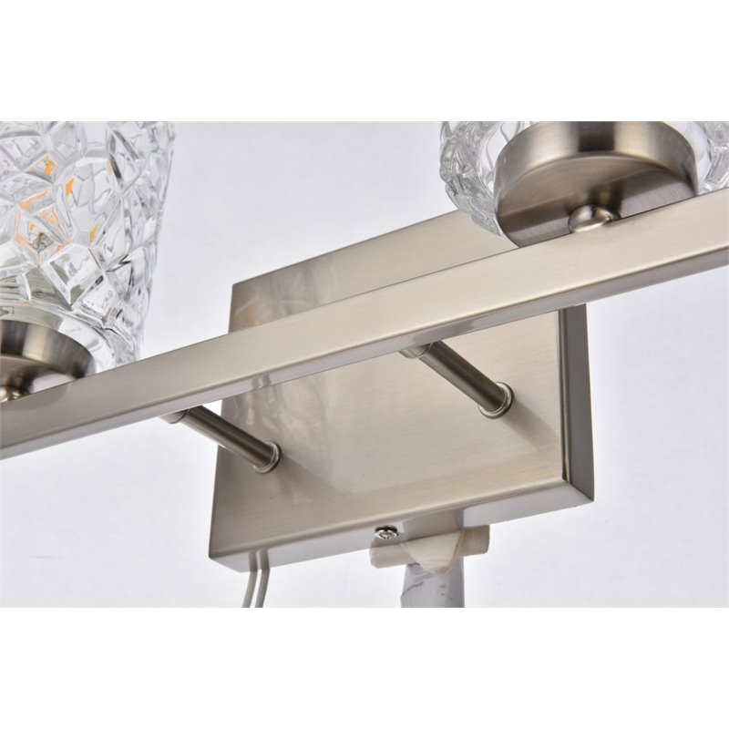 Maklaine Modern 4-Light Metal Bath Sconce in Satin Nickel and Clear