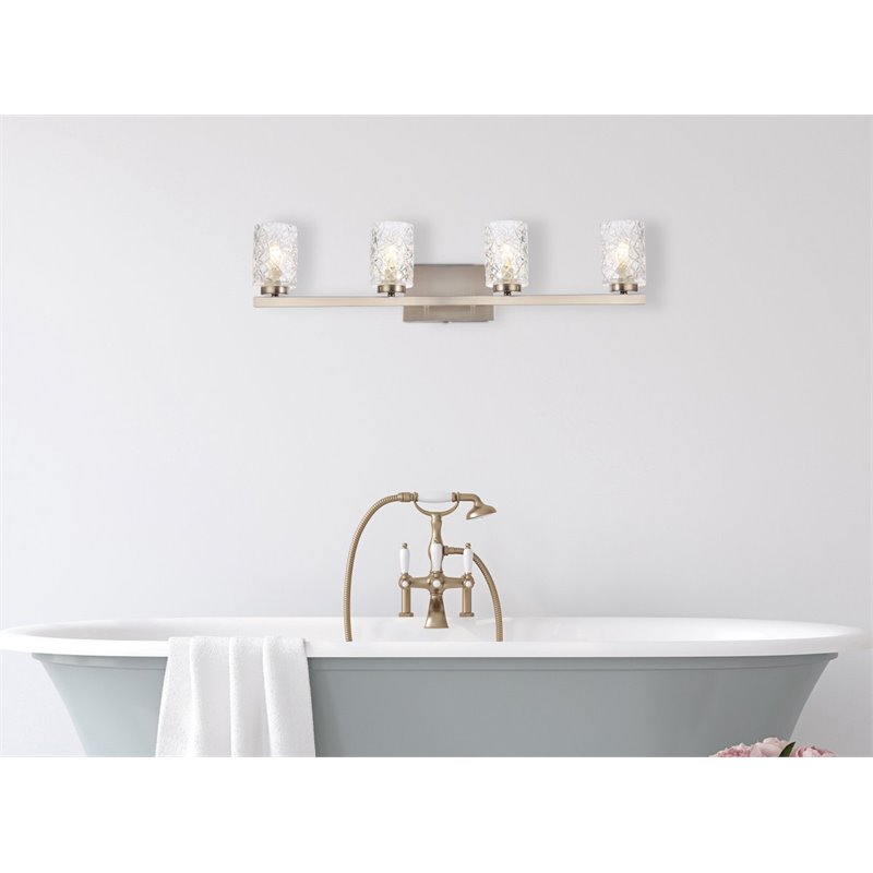Maklaine Modern 4-Light Metal Bath Sconce in Satin Nickel and Clear