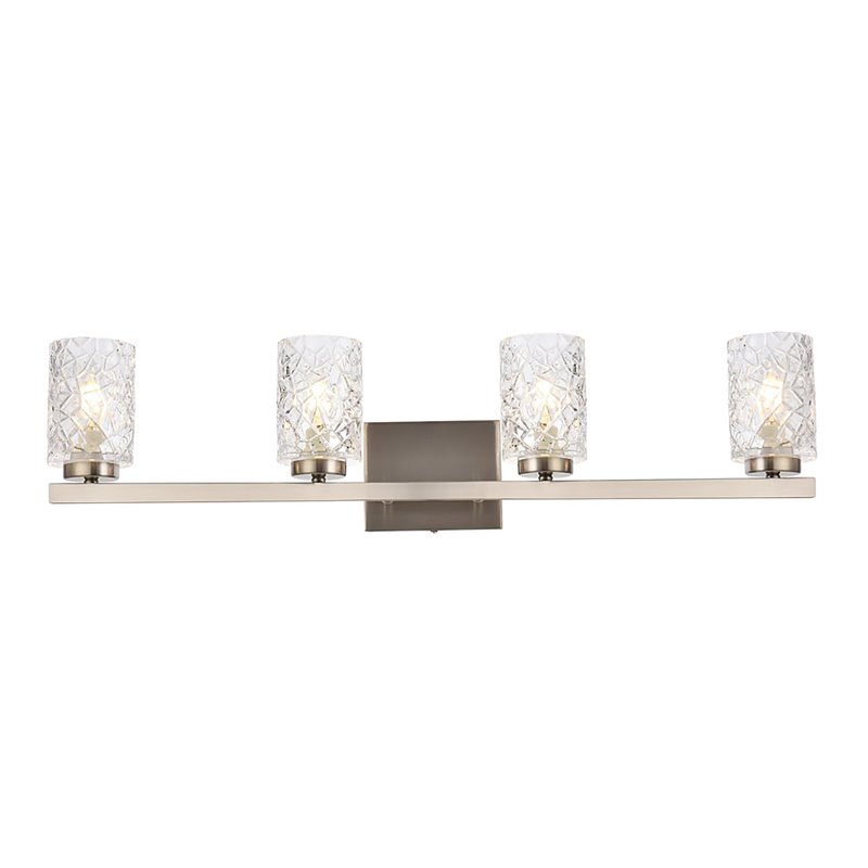Maklaine Modern 4-Light Metal Bath Sconce in Satin Nickel and Clear