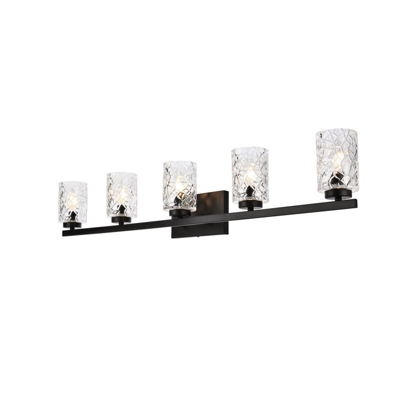 Maklaine Modern 5-Light Metal Bath Sconce in Black and Clear Finish