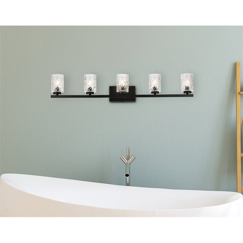 Maklaine Modern 5-Light Metal Bath Sconce in Black and Clear Finish