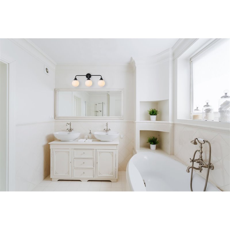 Maklaine Modern 3-Light Metal Bath Sconce in Black and Frosted Finish