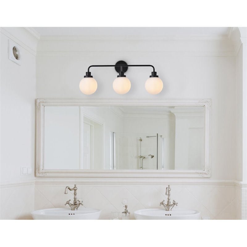 Maklaine Modern 3-Light Metal Bath Sconce in Black and Frosted Finish