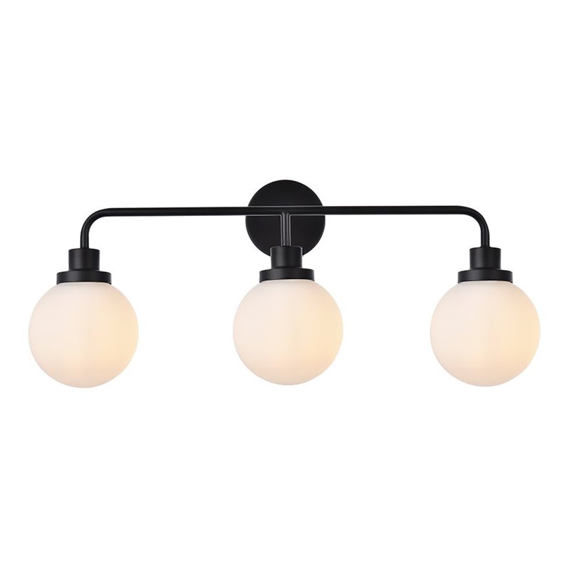 Maklaine Modern 3-Light Metal Bath Sconce in Black and Frosted Finish