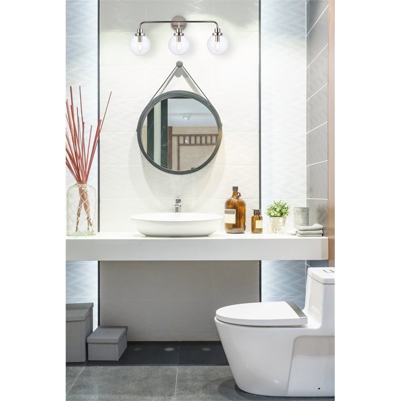 Maklaine Modern 3-Light Metal Bath Sconce in Polished Nickel and Clear