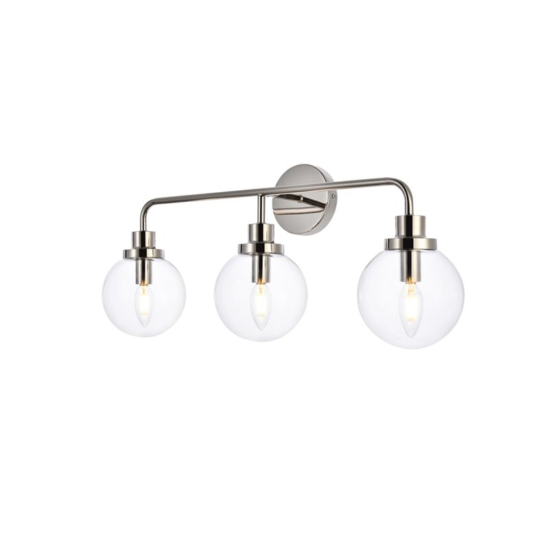 Maklaine Modern 3-Light Metal Bath Sconce in Polished Nickel and Clear