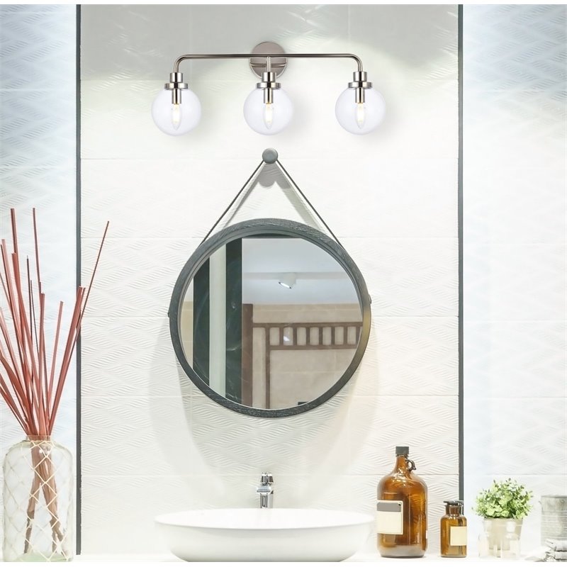 Maklaine Modern 3-Light Metal Bath Sconce in Polished Nickel and Clear