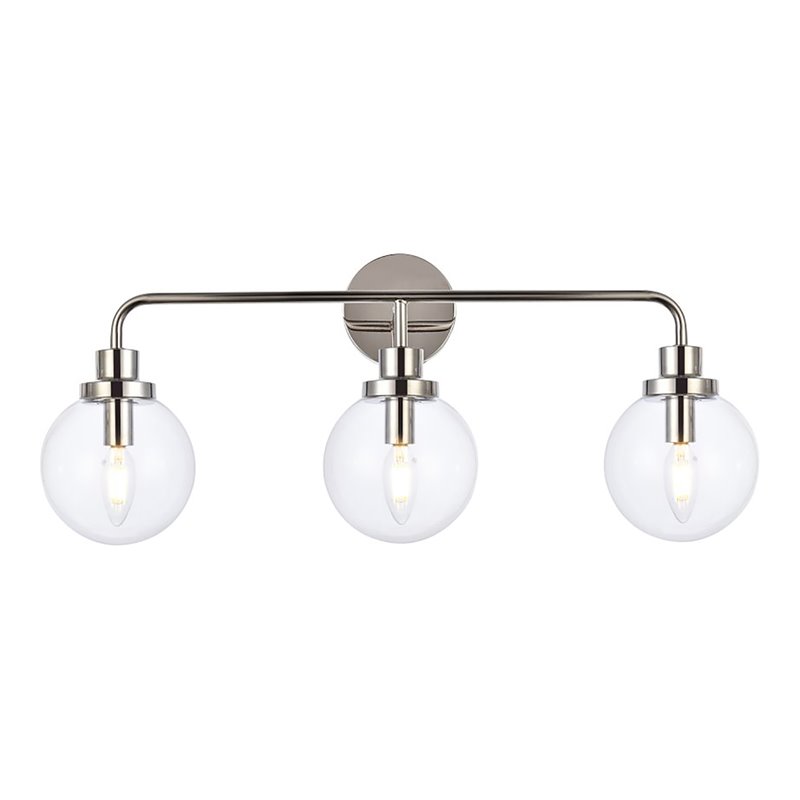 Maklaine Modern 3-Light Metal Bath Sconce in Polished Nickel and Clear