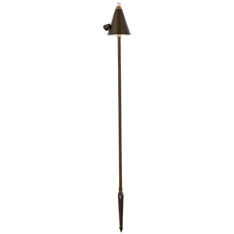Maklaine Modern Outdoor Cast Brass Torch Path Light in Antique Brass