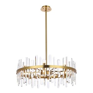 Maklaine Modern 32&quot Round Iron and Crystal Chandelier in Satin Gold