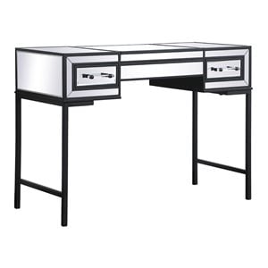 Maklaine Modern 42&quot Metal and MDF Mirrored Flip Top Vanity Table in Black