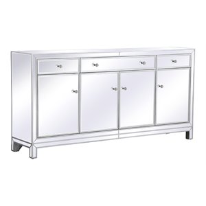 Maklaine Modern 72&quot Metal and MDF Mirrored Credenza in Antique Silver